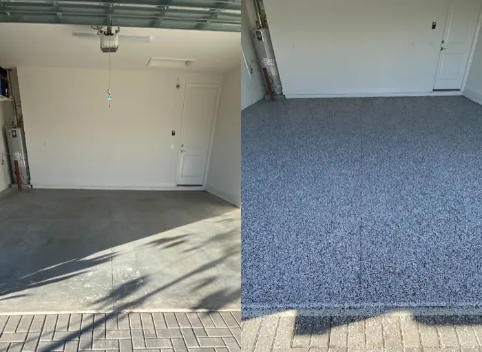Garage floor before and after epoxy coating